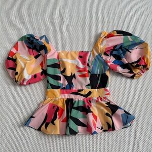 Free People Multicolor Puff Sleeve Blouse